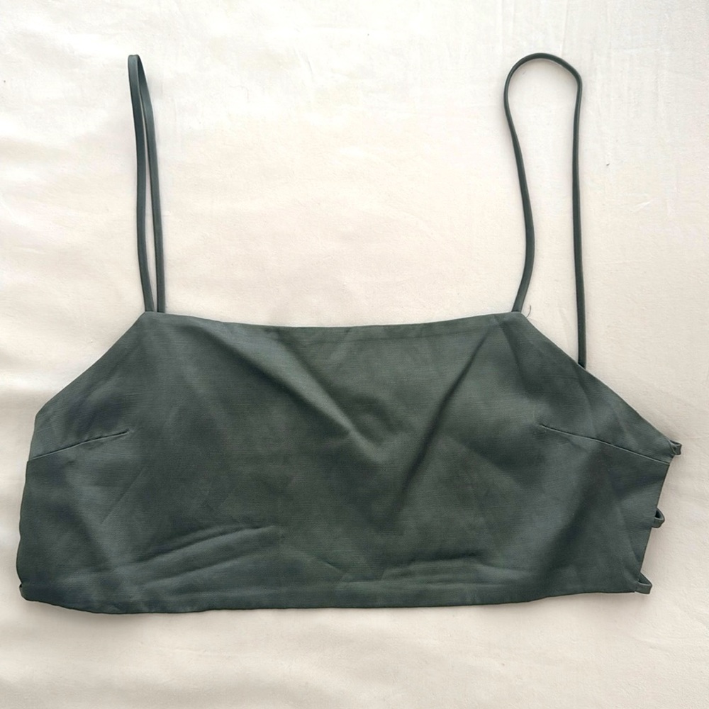 Green cropped strappy tank top open back